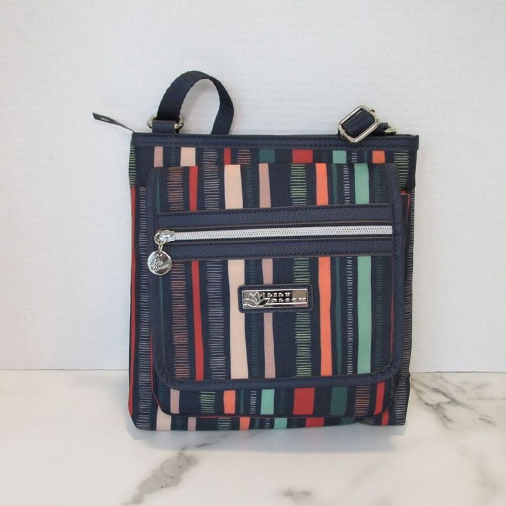 NEW Lily Bloom triple section striped purse handbag satchel pockets Cross Body